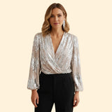 Women's Sparkling Sequin Wrap Blouse