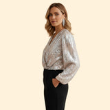 Women's Sparkling Sequin Wrap Blouse