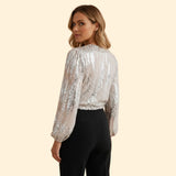 Women's Sparkling Sequin Wrap Blouse