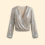 Women's Sparkling Sequin Wrap Blouse