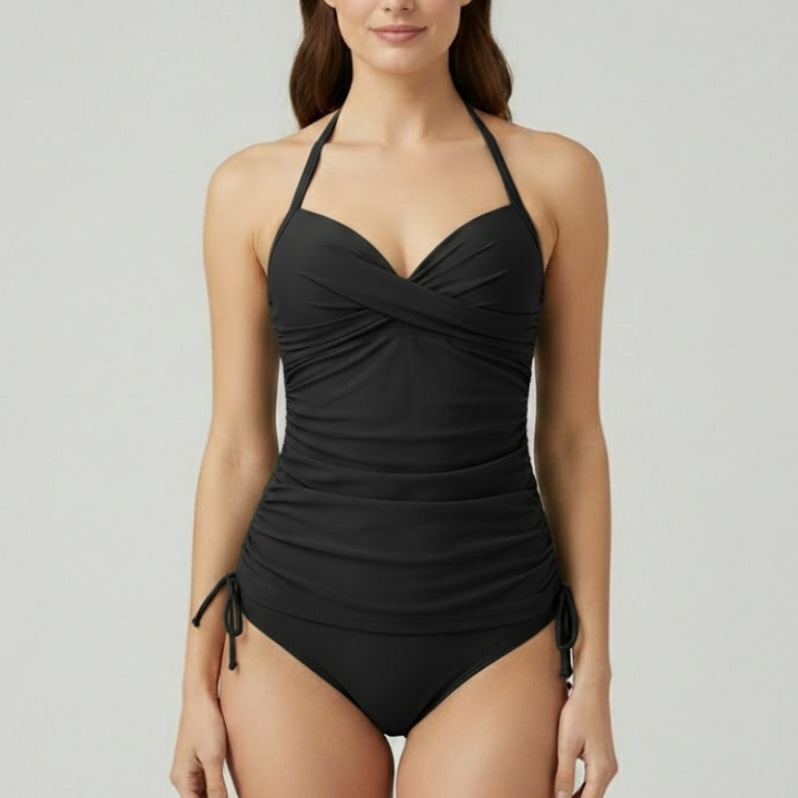 Women’s Tankini Swimsuit with V-Neck and Ruched Sides