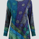 Women’s Tunic Top with Patchwork Pattern and Ribbed Cuffs