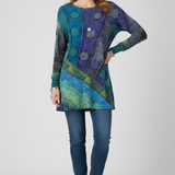Women’s Tunic Top with Patchwork Pattern and Ribbed Cuffs