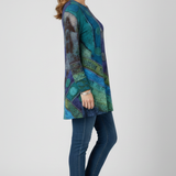 Women’s Tunic Top with Patchwork Pattern and Ribbed Cuffs