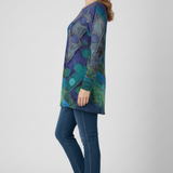 Women’s Tunic Top with Patchwork Pattern and Ribbed Cuffs