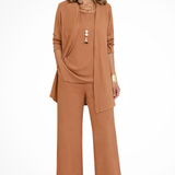 Women's 3-Piece Trouser Set - Sleeveless Top, Open Front Jacket and Wide-Leg Trousers