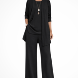 Women's 3-Piece Trouser Set - Sleeveless Top, Open Front Jacket and Wide-Leg Trousers