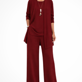 Women's 3-Piece Trouser Set - Sleeveless Top, Open Front Jacket and Wide-Leg Trousers