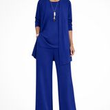 Women's 3-Piece Trouser Set - Sleeveless Top, Open Front Jacket and Wide-Leg Trousers