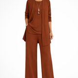 Women's 3-Piece Trouser Set - Sleeveless Top, Open Front Jacket and Wide-Leg Trousers