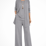 Women's 3-Piece Trouser Set - Sleeveless Top, Open Front Jacket and Wide-Leg Trousers