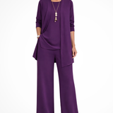 Women's 3-Piece Trouser Set - Sleeveless Top, Open Front Jacket and Wide-Leg Trousers
