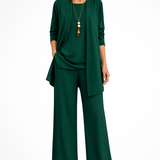 Women's 3-Piece Trouser Set - Sleeveless Top, Open Front Jacket and Wide-Leg Trousers