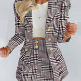 Women Double Breasted Blazer Mini Skirt Set Matching Two Piece