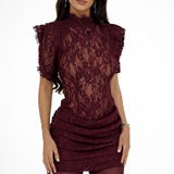 Women's Bodycon Mini Dress Lace High Neck Wedding Guest Party