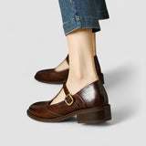 Women's Brogue Mary Jane Shoes - Low Block Heel and T-Bar Strap