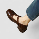 Women's Brogue Mary Jane Shoes - Low Block Heel and T-Bar Strap