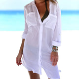 Women's Button-Down Cover-Up Mini Dress - Dual Chest Pockets