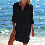 Women's Button-Down Cover-Up Mini Dress - Dual Chest Pockets