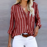 Women’s Button Down 3/4 Sleeves Blouse - Vertical Stripes Pattern