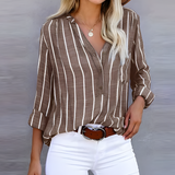 Women’s Button Down 3/4 Sleeves Blouse - Vertical Stripes Pattern