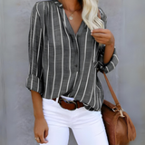 Women’s Button Down 3/4 Sleeves Blouse - Vertical Stripes Pattern