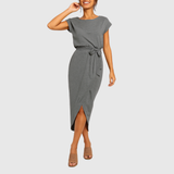 Women's Casual Midi Dress Tie-Waist and Wrap-Style