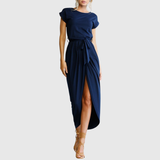 Women's Casual Midi Dress Tie-Waist and Wrap-Style