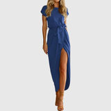 Women's Casual Midi Dress Tie-Waist and Wrap-Style