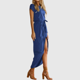 Women's Casual Midi Dress Tie-Waist and Wrap-Style