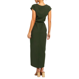 Women's Casual Midi Dress Tie-Waist and Wrap-Style