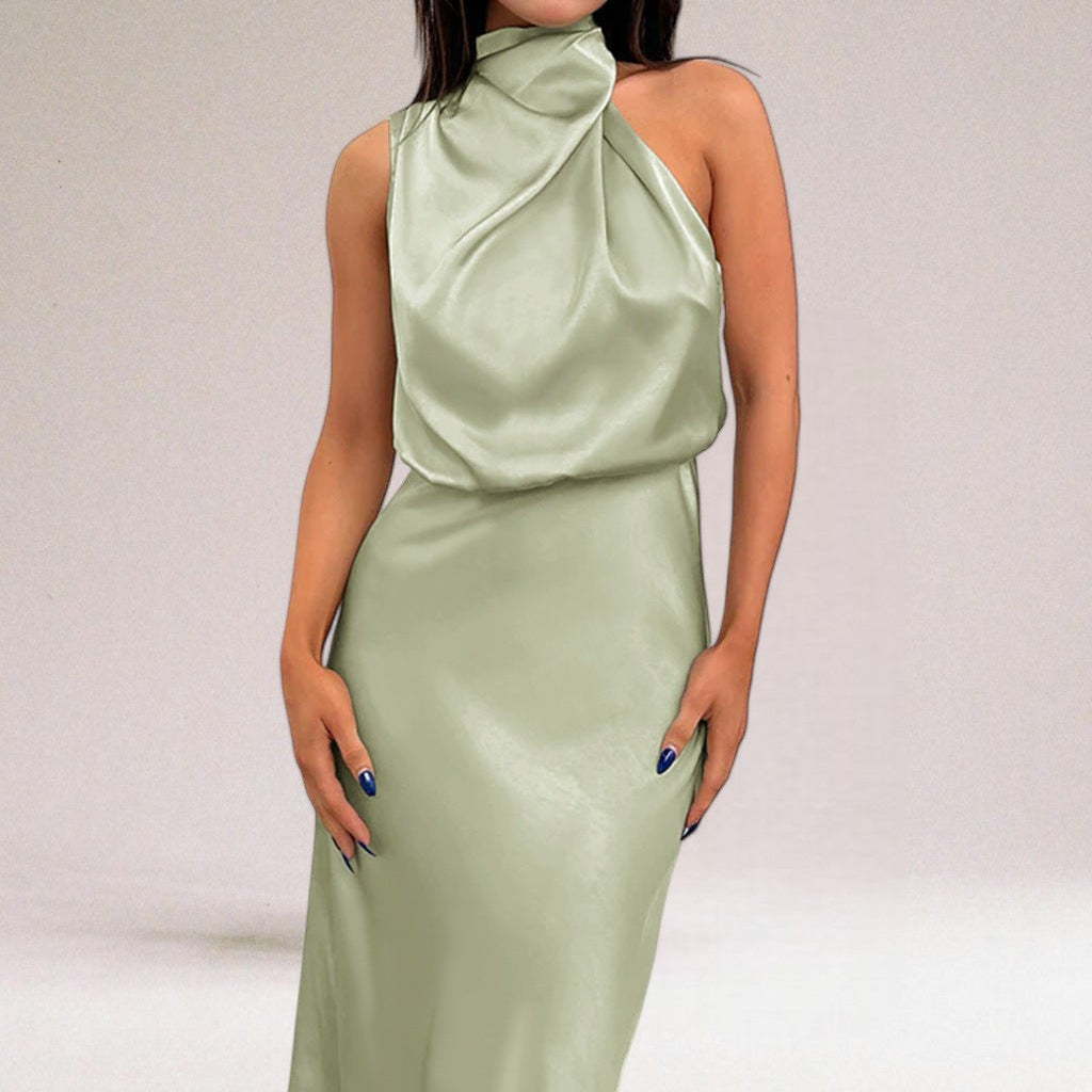 Women's Cowl Neck Sleeveless Midi Dress - Silky Draped Finish