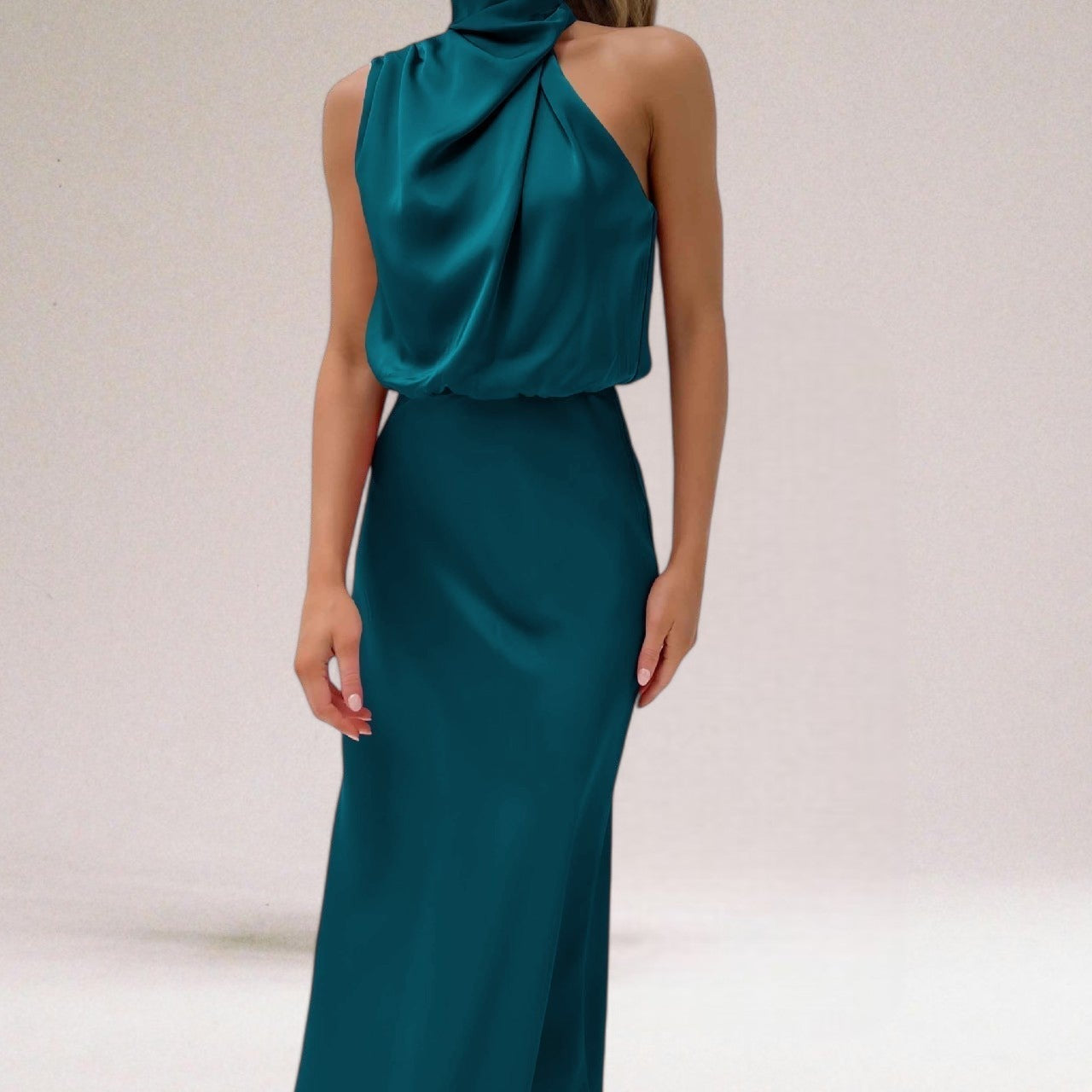 Women's Cowl Neck Sleeveless Midi Dress - Silky Draped Finish