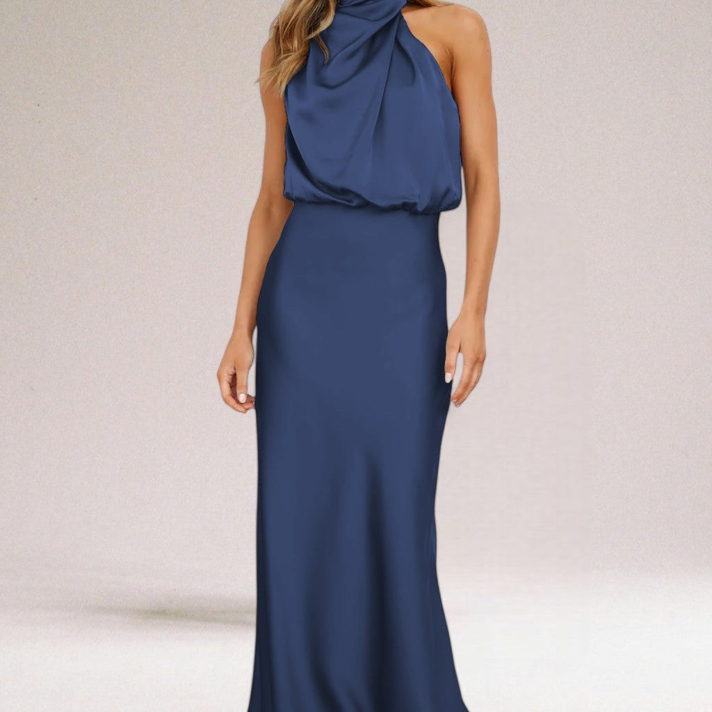 Women's Cowl Neck Sleeveless Midi Dress - Silky Draped Finish