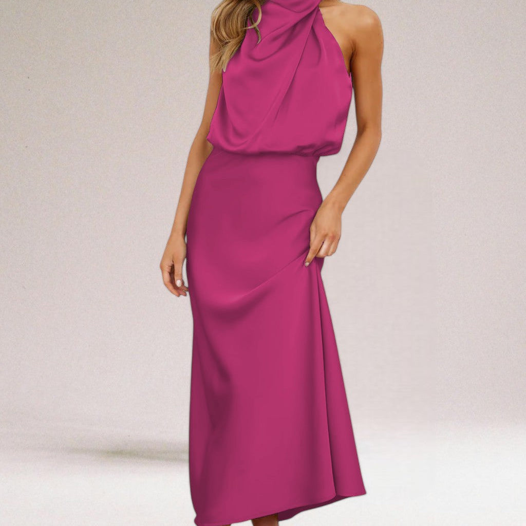 Women's Cowl Neck Sleeveless Midi Dress - Silky Draped Finish