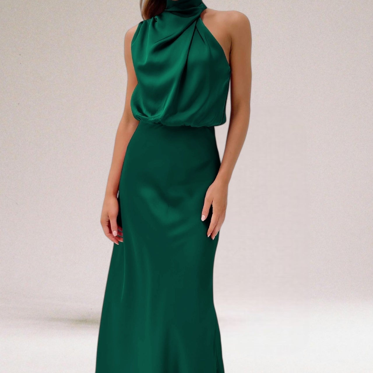 Women's Cowl Neck Sleeveless Midi Dress - Silky Draped Finish