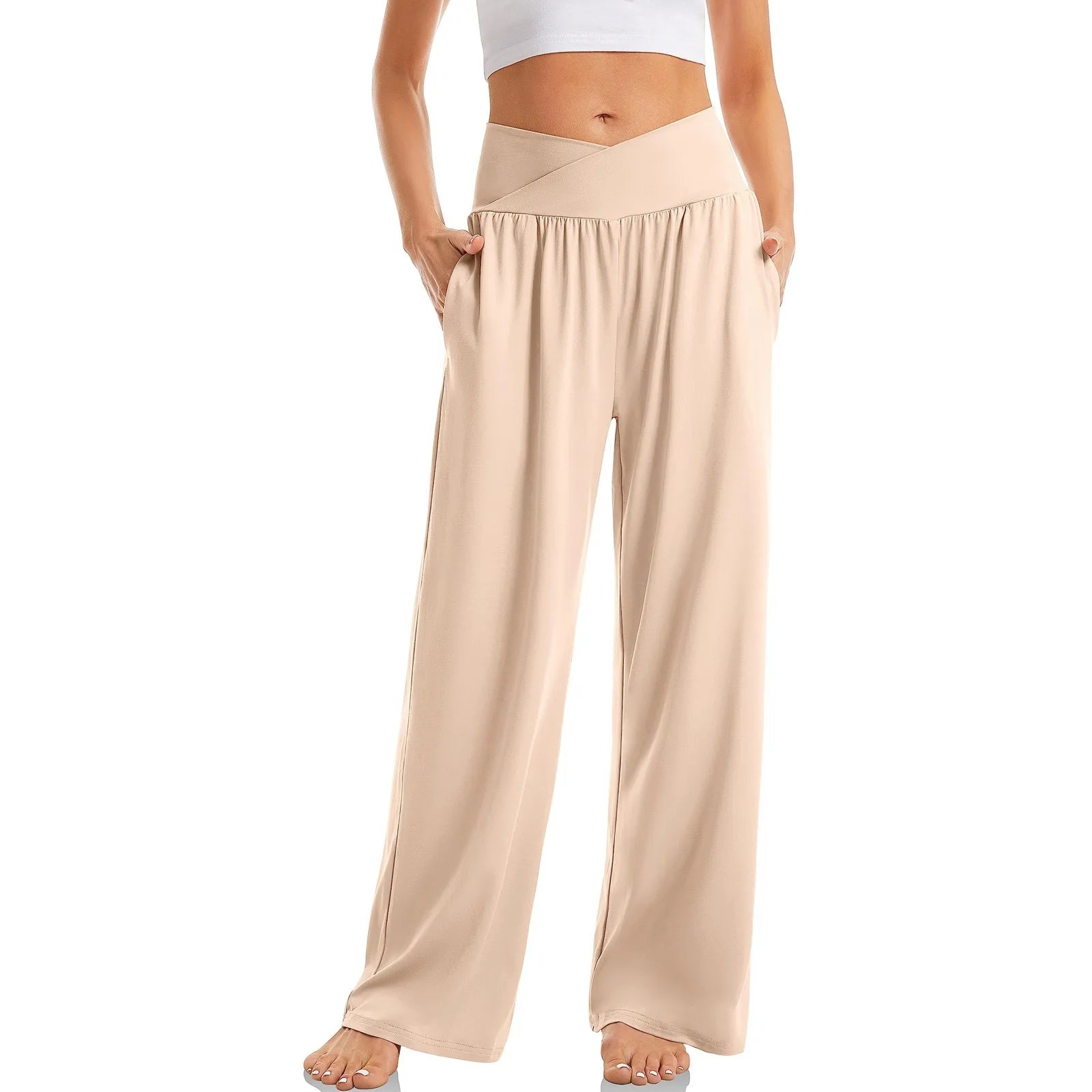 Women's Crossover Wide Leg Trousers - Soft Touch Weave
