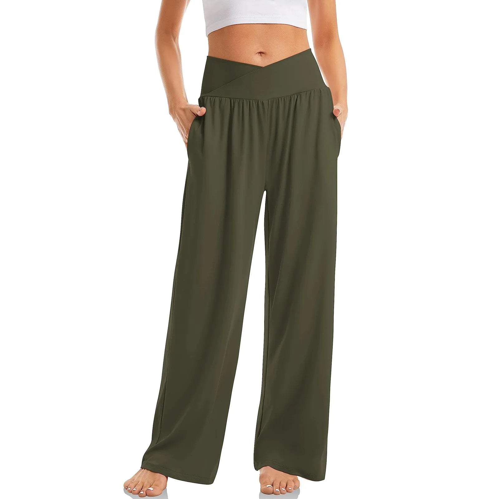 Women's Crossover Wide Leg Trousers - Soft Touch Weave