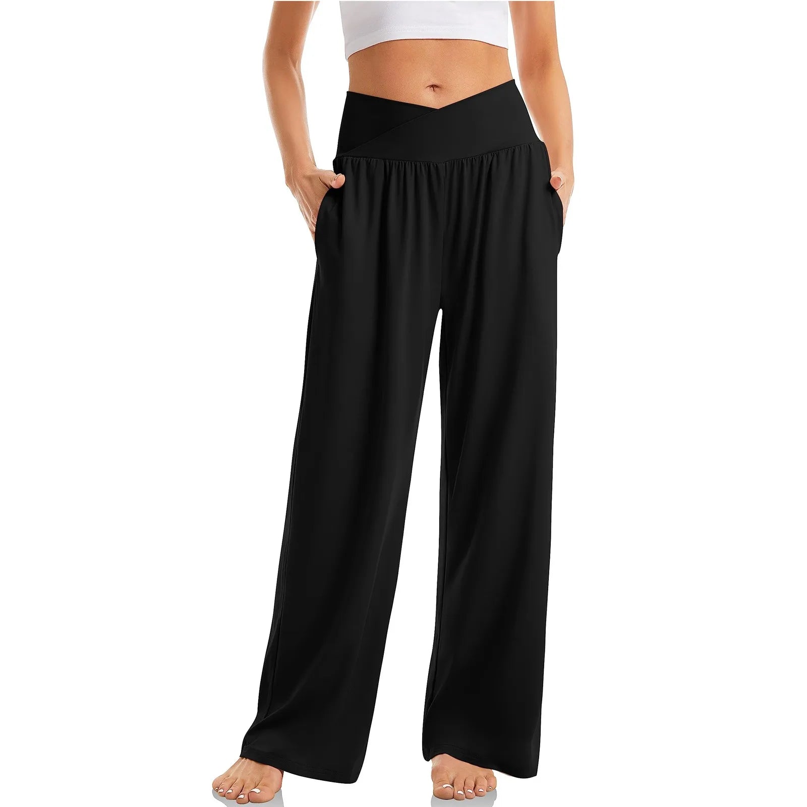 Women's Crossover Wide Leg Trousers - Soft Touch Weave