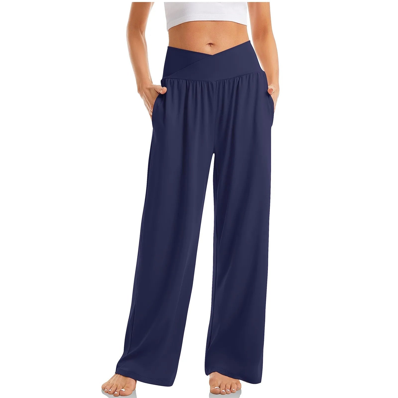 Women's Crossover Wide Leg Trousers - Soft Touch Weave