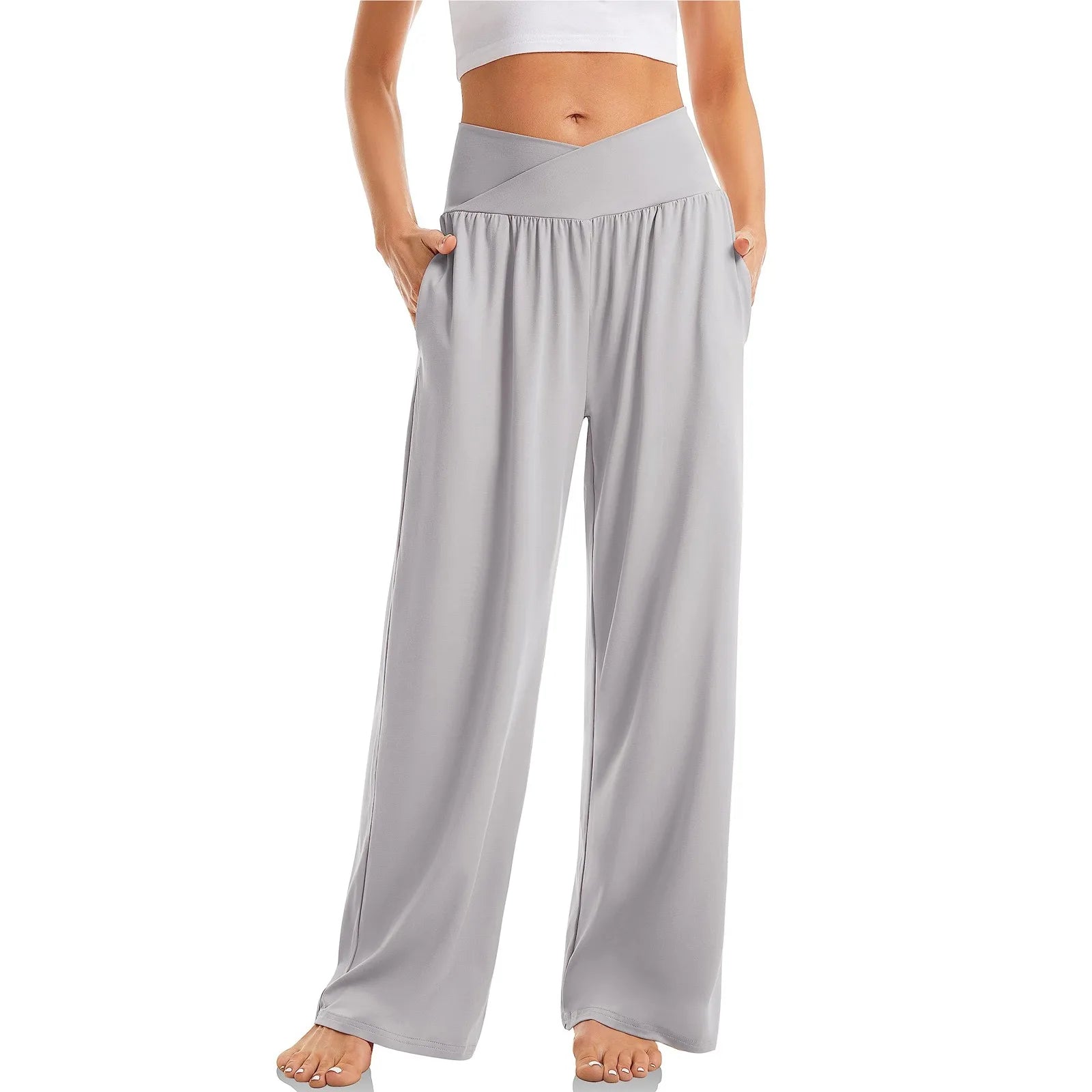 Women's Crossover Wide Leg Trousers - Soft Touch Weave