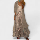 Women's Floral Maxi Dress Two-Piece Set Matching Overlay