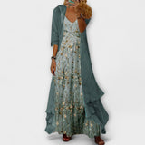 Women's Floral Maxi Dress Two-Piece Set Matching Overlay