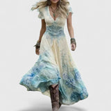 Women's Floral Maxi Dress V-Neck Flowy Summer