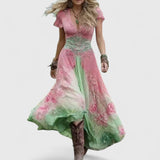 Women's Floral Maxi Dress V-Neck Flowy Summer