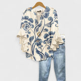 Women's Flowy Ruffle Blouse Floral Print Flare Sleeve Top