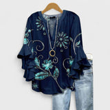 Women's Flowy Ruffle Blouse Floral Print Flare Sleeve Top