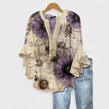 Women's Flowy Ruffle Blouse Floral Print Flare Sleeve Top