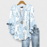 Women's Flowy Ruffle Blouse Floral Print Flare Sleeve Top