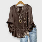 Women's Flowy Ruffle Blouse Floral Print Flare Sleeve Top